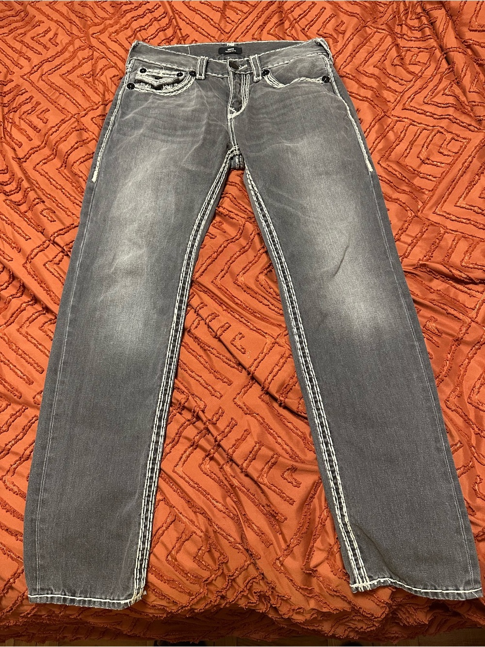 True Religion Gray Washed Relaxed Straight Jeans